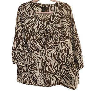 Sunny Taylor Woman 3/4 Sleeve Brown and Tan Animal Print Tunic Size 1X